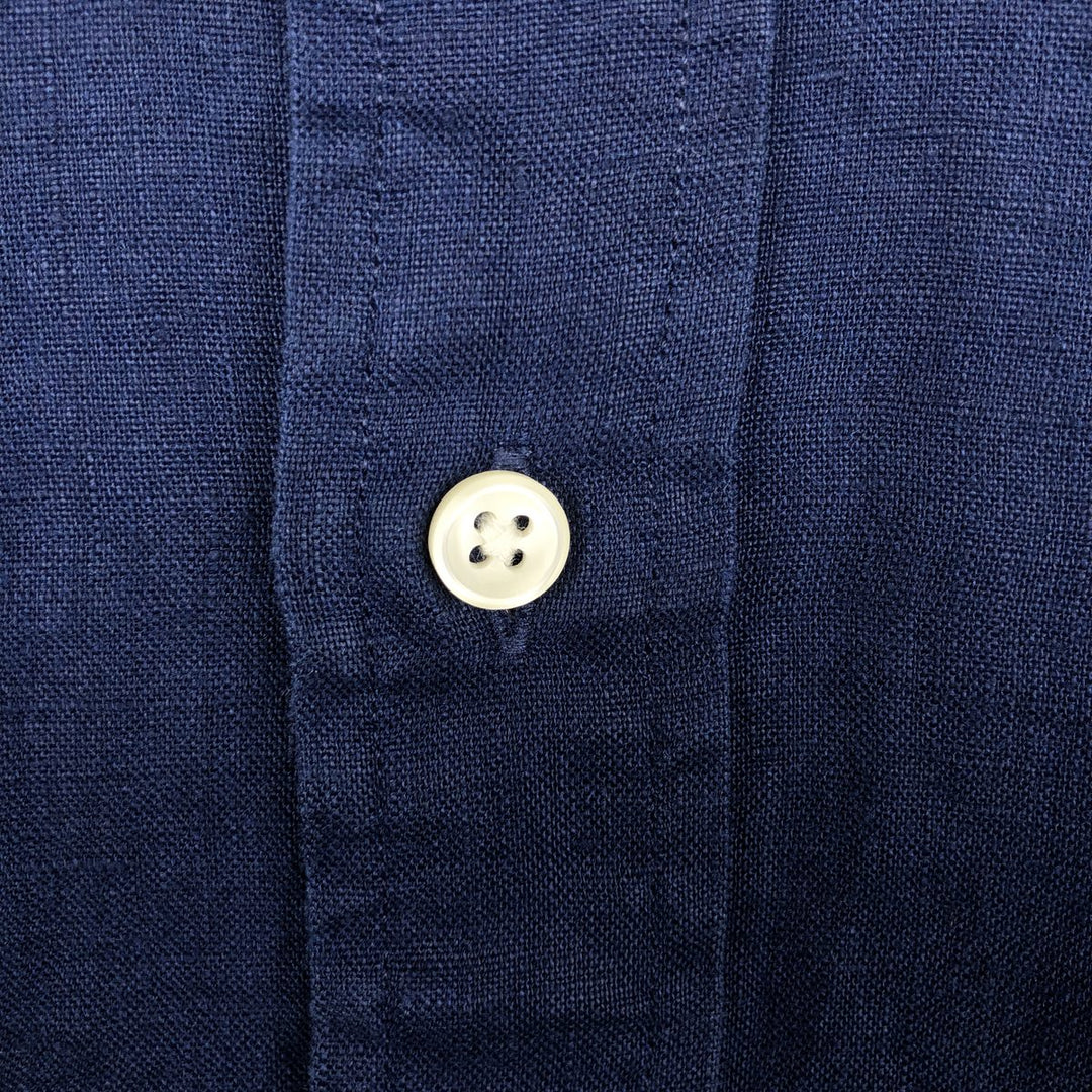 Ralph Lauren long sleeve linen button down shirt, men's size L linen navy blue type Vintage Second Hand
