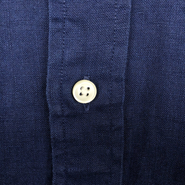 Ralph Lauren long sleeve linen button down shirt, men's size L linen navy blue type Vintage Second Hand