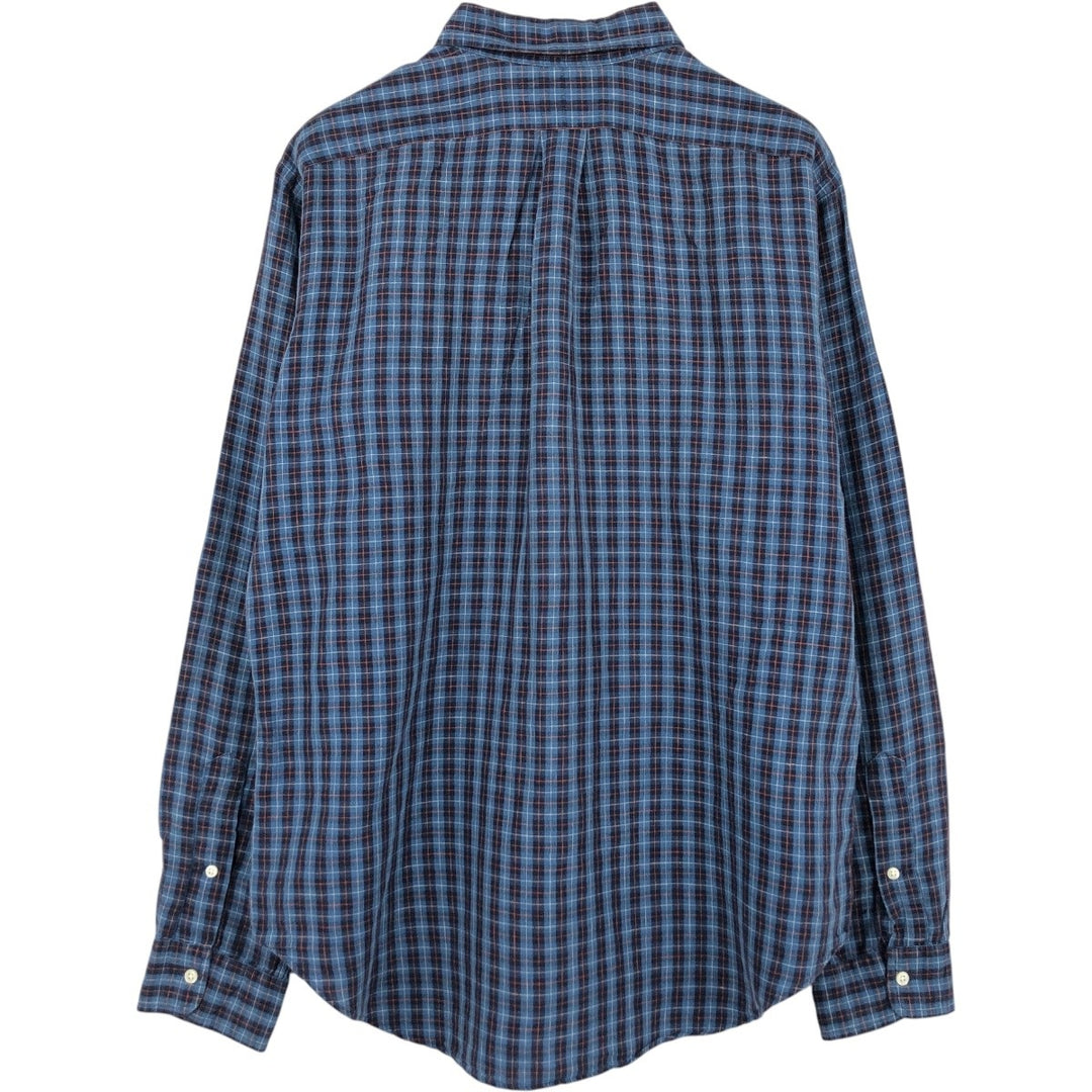 Ralph Lauren CLASSIC FIT Check Pattern Long-Sleeve Linen Button-Down Shirt, Men's Size L (approx.) linen blue type Vintage Second Hand