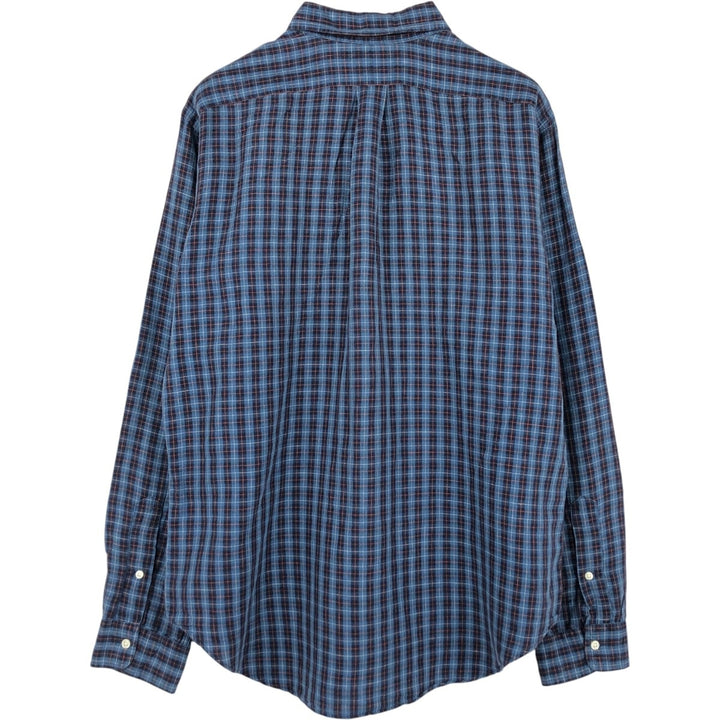 Ralph Lauren CLASSIC FIT Check Pattern Long-Sleeve Linen Button-Down Shirt, Men's Size L (approx.) linen blue type Vintage Second Hand