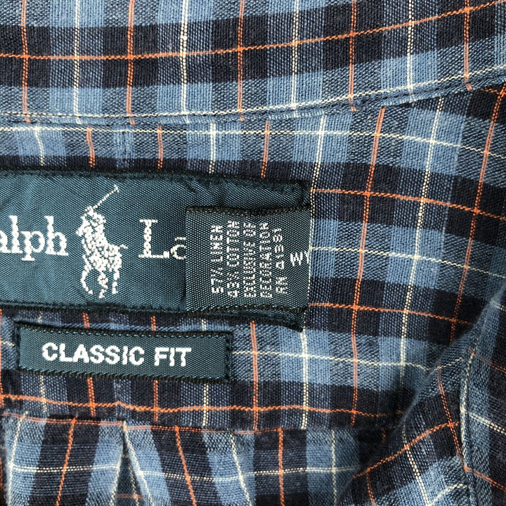 Ralph Lauren CLASSIC FIT Check Pattern Long-Sleeve Linen Button-Down Shirt, Men's Size L (approx.) linen blue type Vintage Second Hand