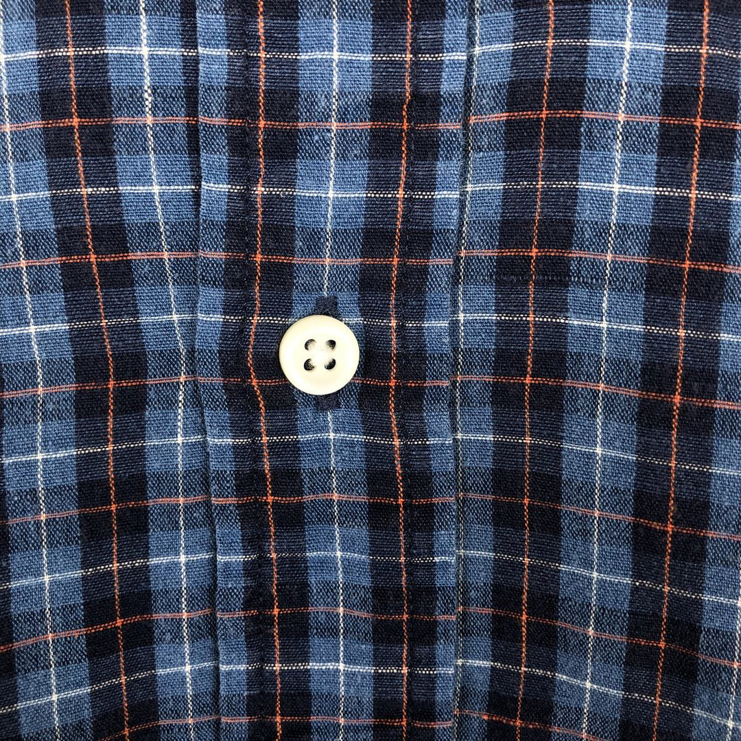 Ralph Lauren CLASSIC FIT Check Pattern Long-Sleeve Linen Button-Down Shirt, Men's Size L (approx.) linen blue type Vintage Second Hand