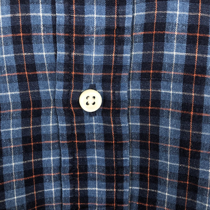 Ralph Lauren CLASSIC FIT Check Pattern Long-Sleeve Linen Button-Down Shirt, Men's Size L (approx.) linen blue type Vintage Second Hand