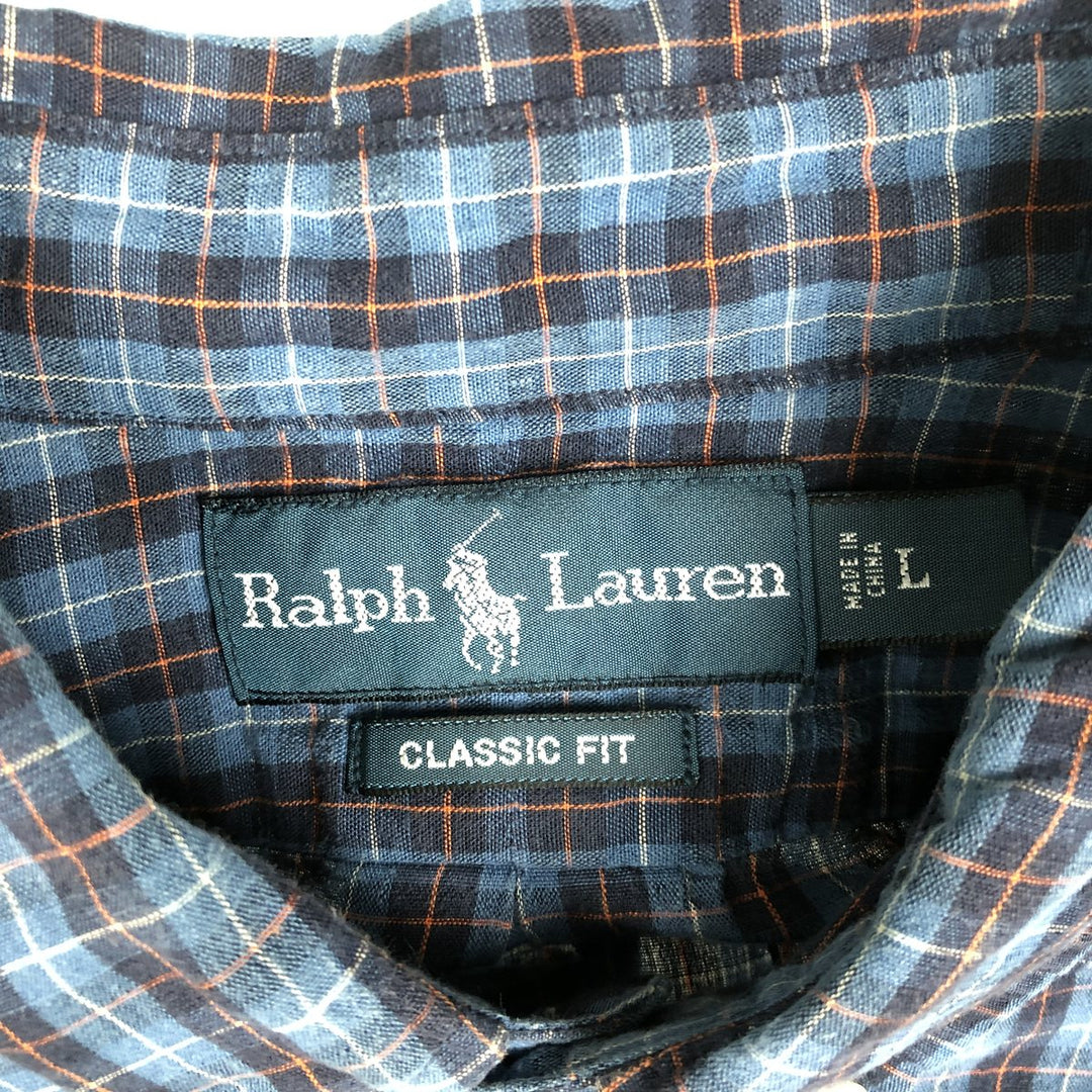 Ralph Lauren Classic Fit Long Sleeve Linen Button Down Shirt, Men's Size L linen blue type Vintage Second Hand