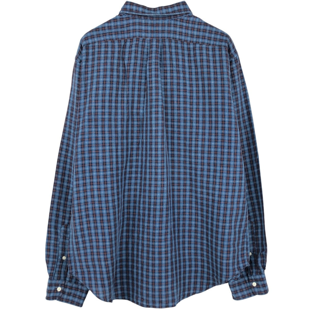Ralph Lauren CLASSIC FIT Check Pattern Long-Sleeve Linen Button-Down Shirt, Men's Size XL (approx.) linen blue type Vintage Second Hand