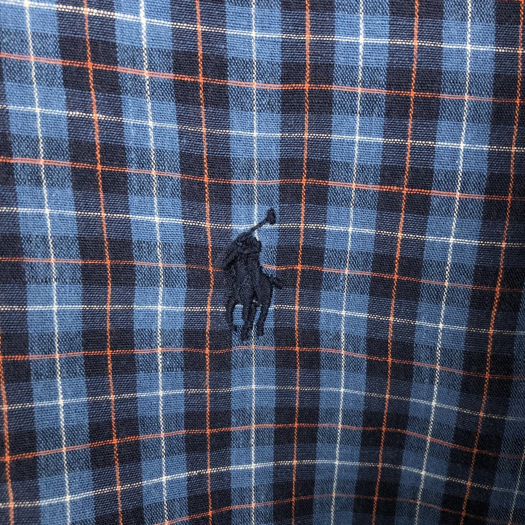 Ralph Lauren CLASSIC FIT Check Pattern Long-Sleeve Linen Button-Down Shirt, Men's Size XL (approx.) linen blue type Vintage Second Hand