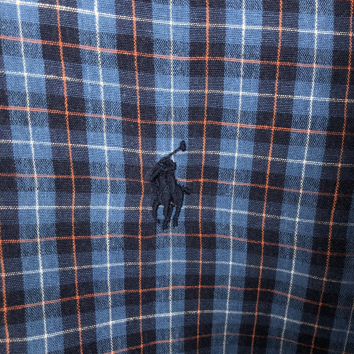 Ralph Lauren CLASSIC FIT Check Pattern Long-Sleeve Linen Button-Down Shirt, Men's Size XL (approx.) linen blue type Vintage Second Hand