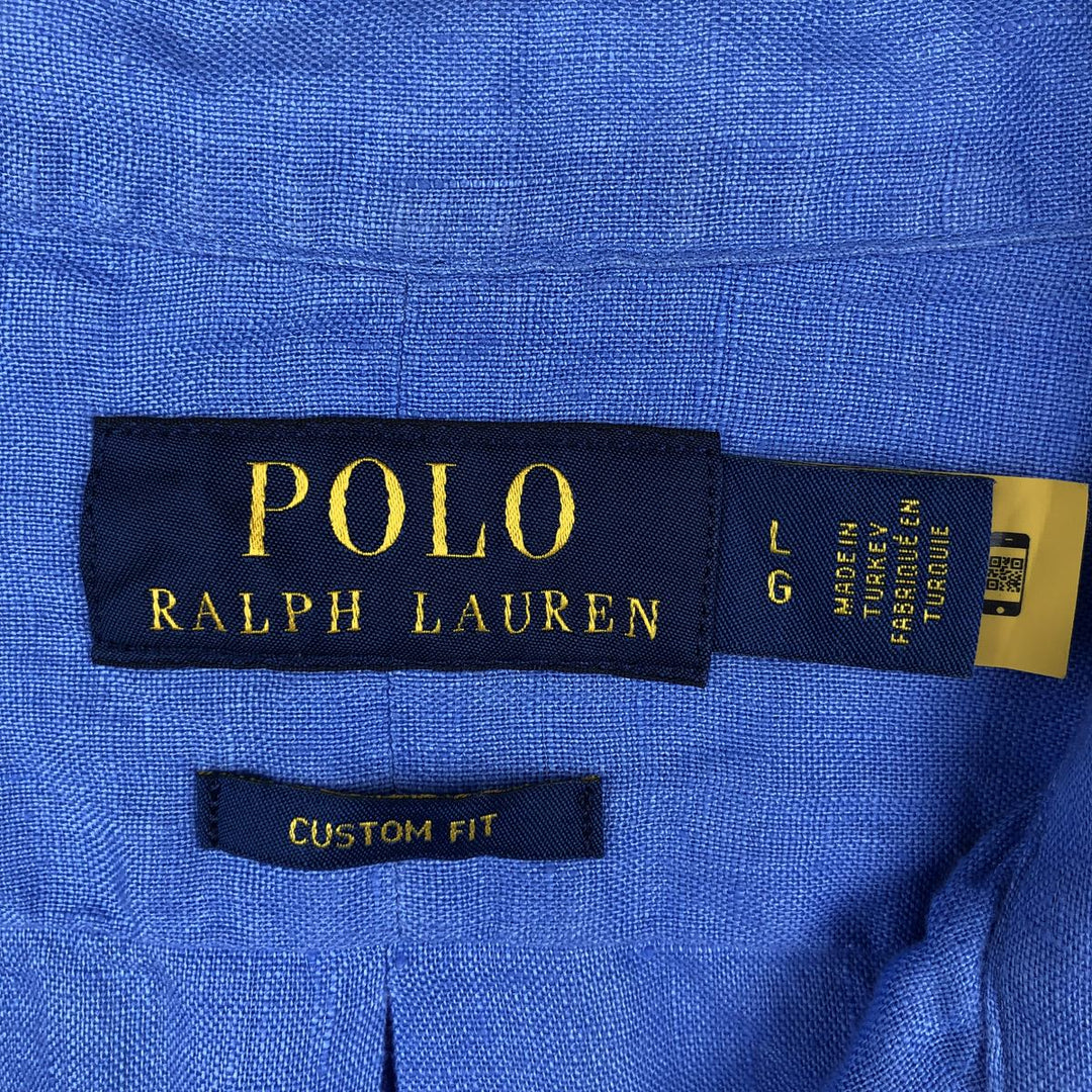 Ralph Lauren Custom Fit Long Sleeve Linen Button-Down Shirt, Men's Size L others blue type Vintage Second Hand