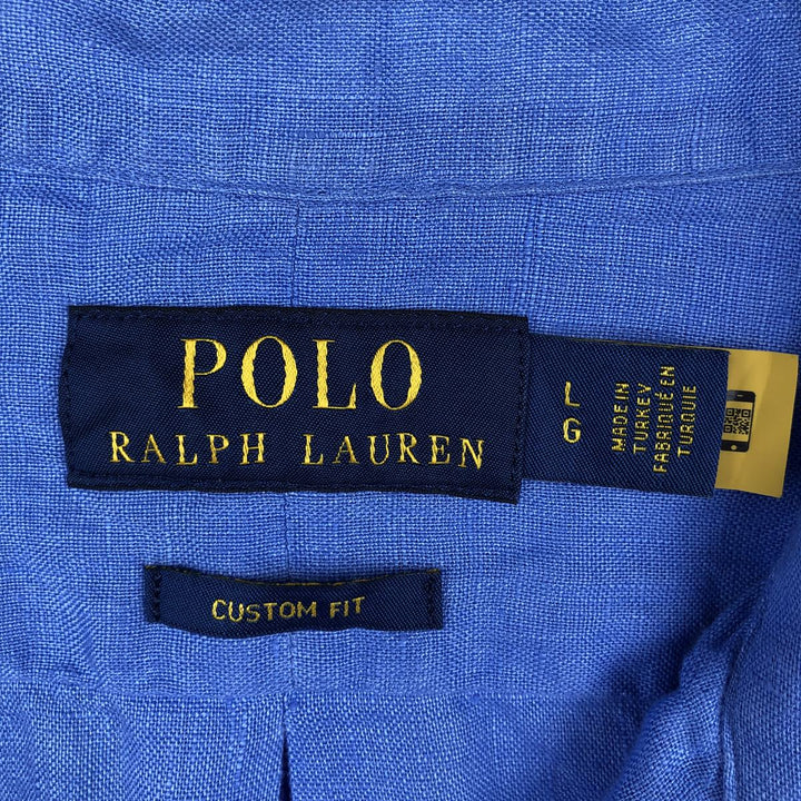 Ralph Lauren Custom Fit Long Sleeve Linen Button-Down Shirt, Men's Size L others blue type Vintage Second Hand