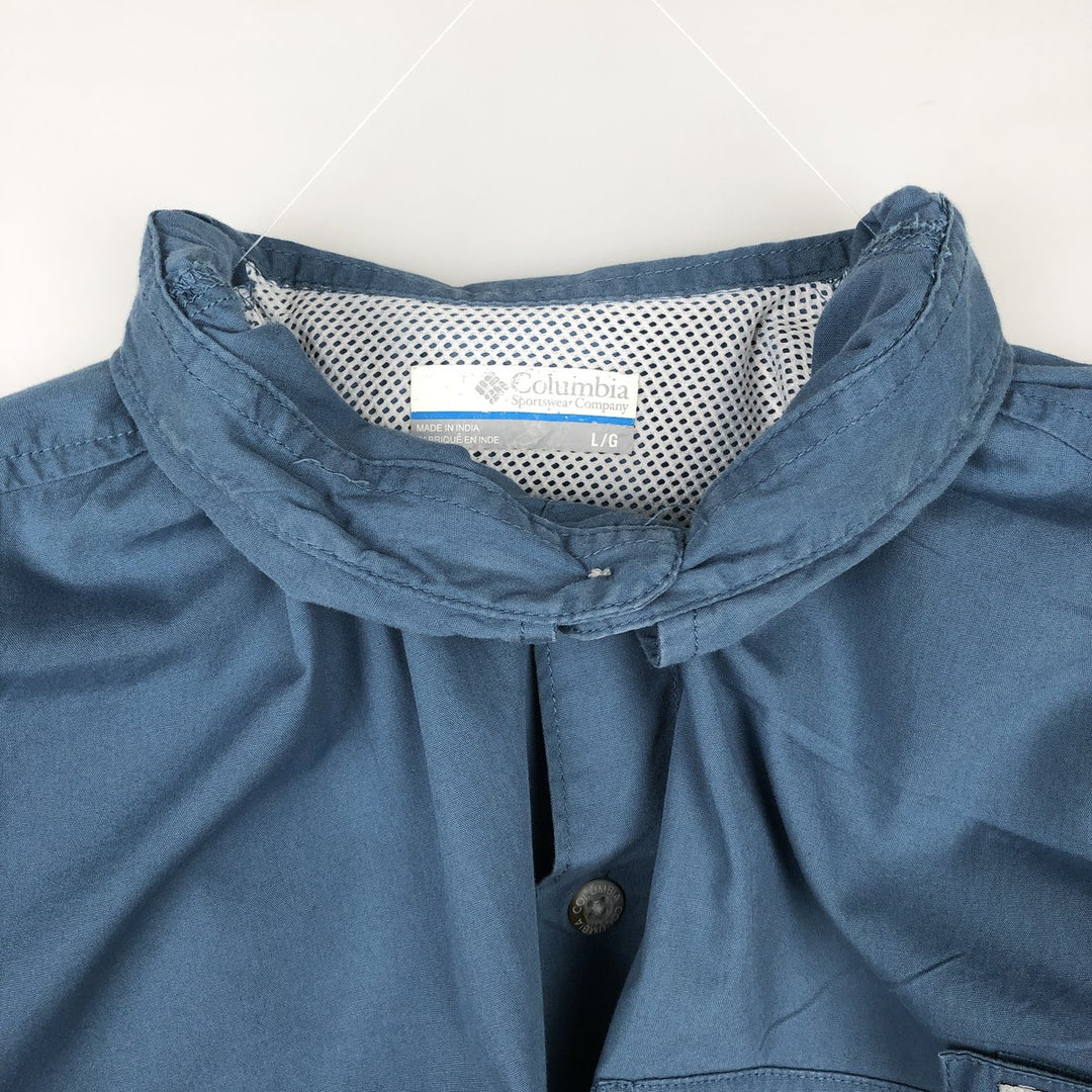 Columbia PFG Long Sleeve Fishing Shirt, Men's Size L cotton blue type Vintage Second Hand