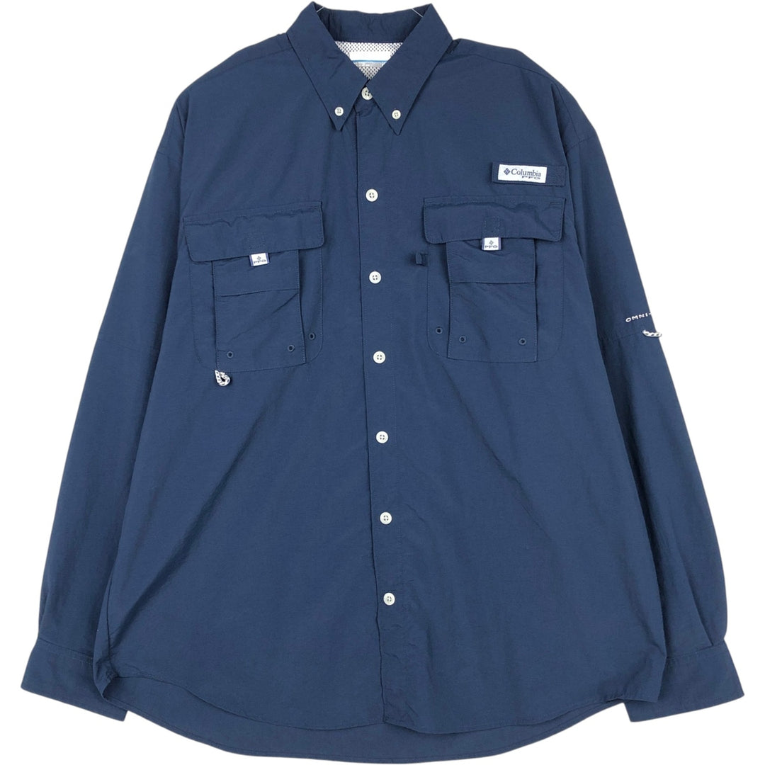 Columbia PFG OMNI-SHADE Long-Sleeve Fishing Shirt (Men's Size M) Nylon navy blue type Vintage Second Hand