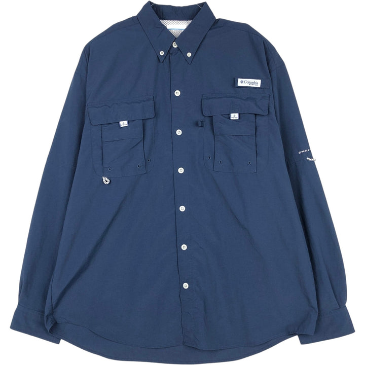 Columbia PFG OMNI-SHADE Long-Sleeve Fishing Shirt (Men's Size M) Nylon navy blue type Vintage Second Hand