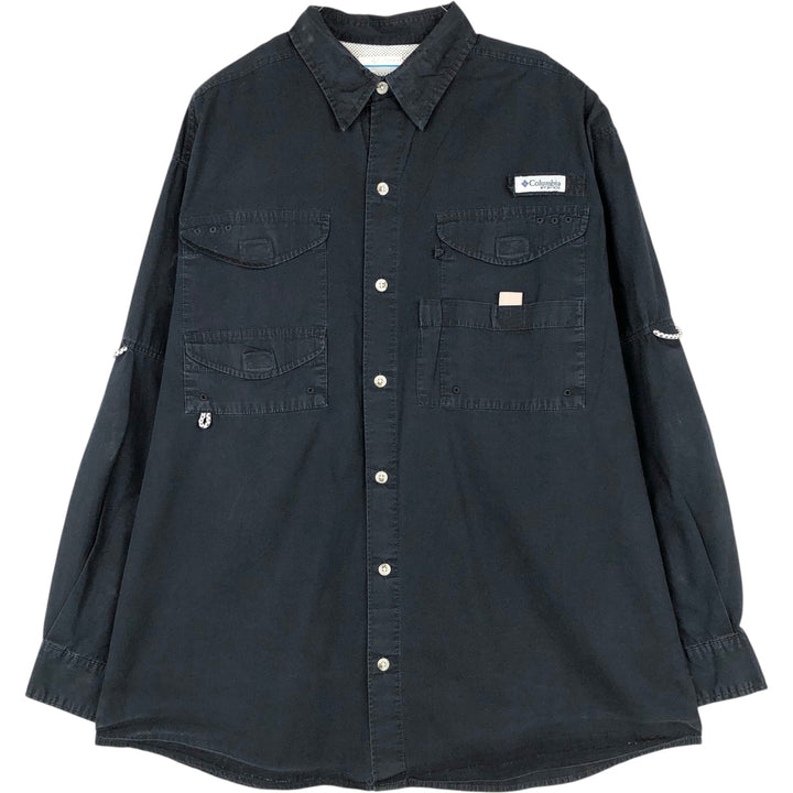 Columbia PFG Long-Sleeve Fishing Shirt, Men's Size M (approx.) cotton black type Vintage Second Hand