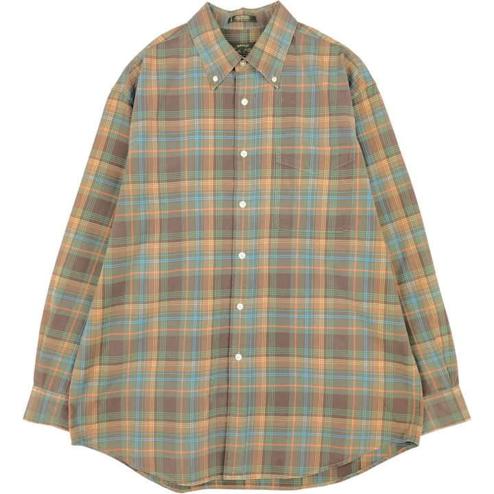 90'S Orvis Long-Sleeve Button-Down Check Shirt, Men's Size L (Equivalent), Vintage cotton Khaki type brown Vintage Second Hand