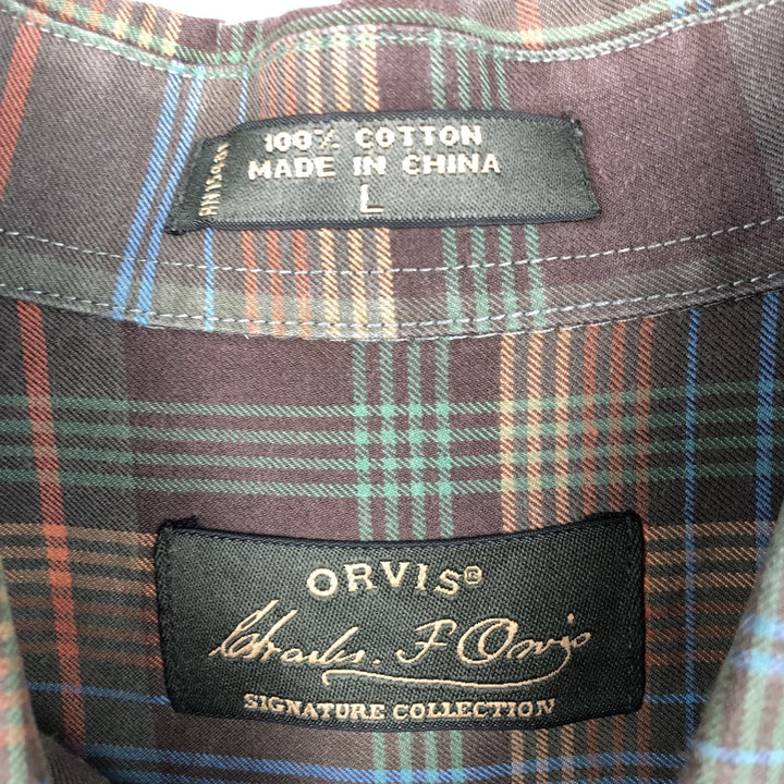 90'S Orvis Long-Sleeve Button-Down Check Shirt, Men's Size L (Equivalent), Vintage cotton Khaki type brown Vintage Second Hand