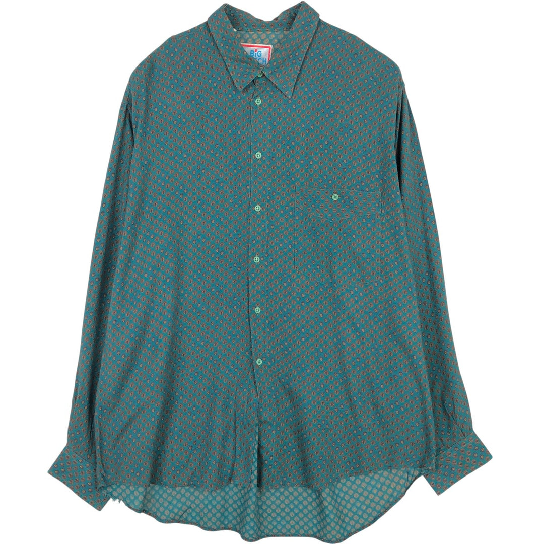 BIG MATCH all-over print long-sleeved rayon shirt, men's size L (approx.) Rayon Green type dark green Vintage Second Hand
