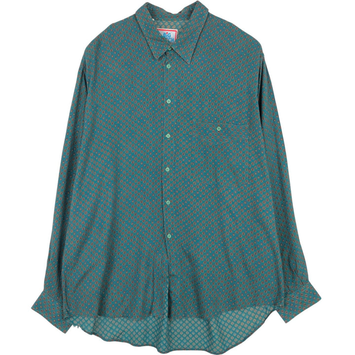 BIG MATCH all-over print long-sleeved rayon shirt, men's size L (approx.) Rayon Green type dark green Vintage Second Hand