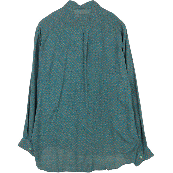 BIG MATCH all-over print long-sleeved rayon shirt, men's size L (approx.) Rayon Green type dark green Vintage Second Hand