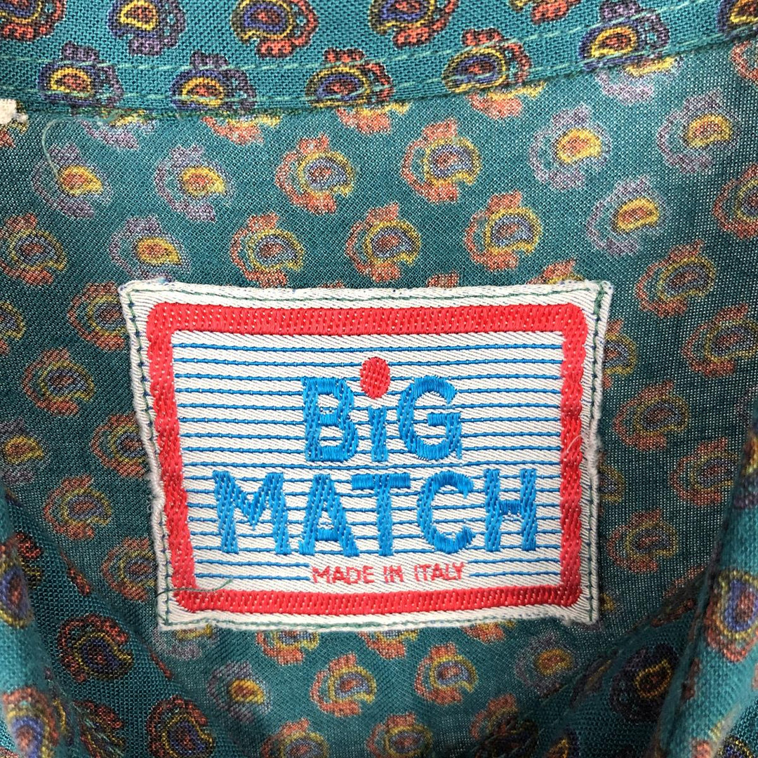 BIG MATCH all-over print long-sleeved rayon shirt, men's size L (approx.) Rayon Green type dark green Vintage Second Hand