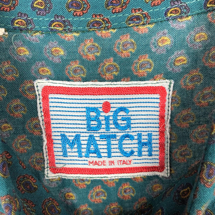 BIG MATCH all-over print long-sleeved rayon shirt, men's size L (approx.) Rayon Green type dark green Vintage Second Hand