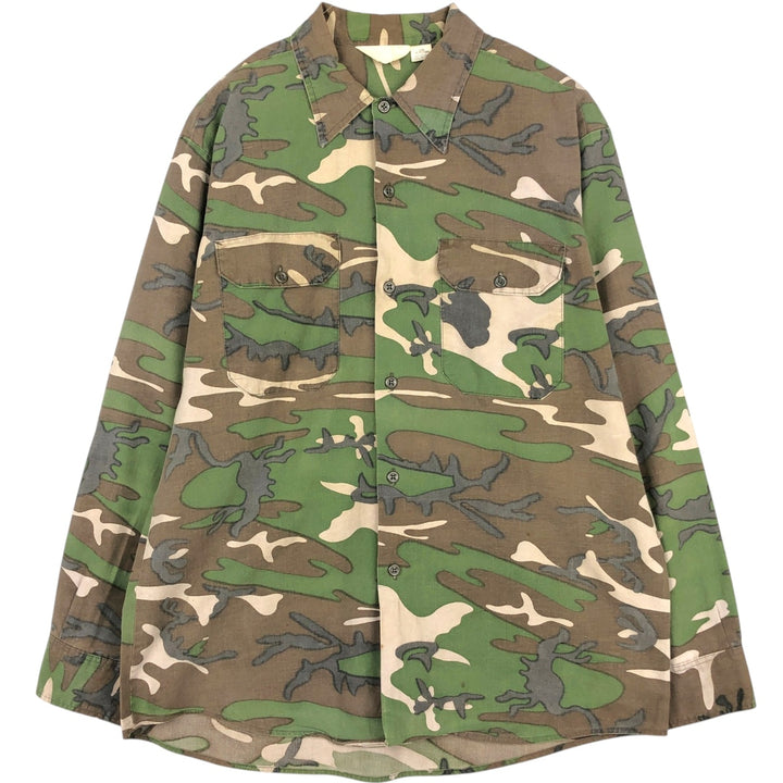 Ranger Camouflage Pattern Woodland Camo Long-Sleeve Shirt, Men's Size L (Equivalent), Regular Collar unclear brown type Vintage Second Hand