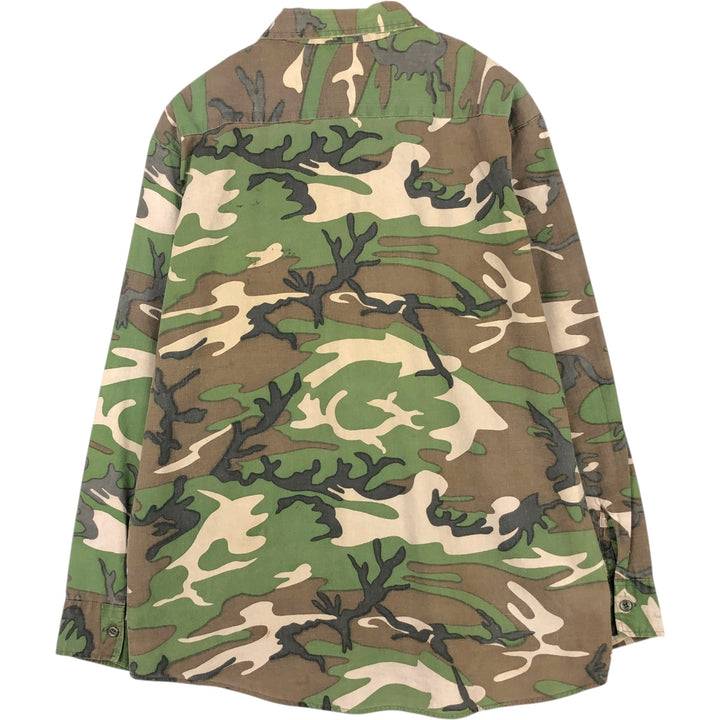 Ranger Camouflage Pattern Woodland Camo Long-Sleeve Shirt, Men's Size L (Equivalent), Regular Collar unclear brown type Vintage Second Hand