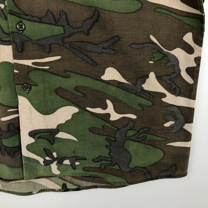 Ranger Camouflage Pattern Woodland Camo Long-Sleeve Shirt, Men's Size L (Equivalent), Regular Collar unclear brown type Vintage Second Hand
