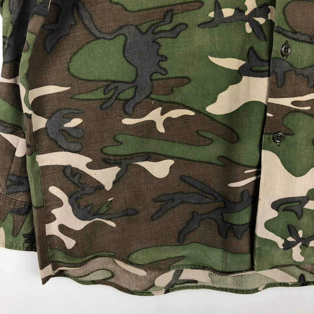 Ranger Camouflage Pattern Woodland Camo Long-Sleeve Shirt, Men's Size L (Equivalent), Regular Collar unclear brown type Vintage Second Hand