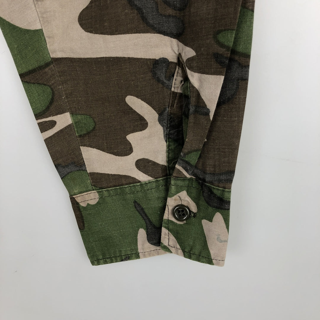 Ranger Camouflage Pattern Woodland Camo Long-Sleeve Shirt, Men's Size L (Equivalent), Regular Collar unclear brown type Vintage Second Hand
