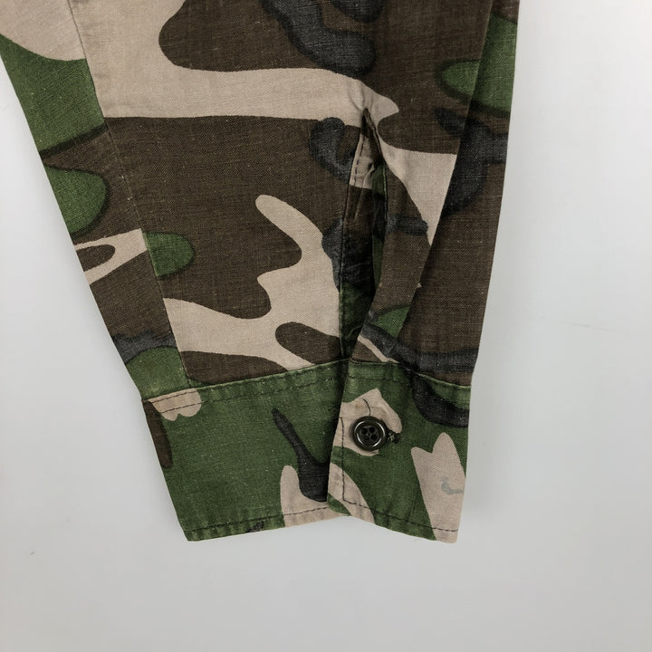 Ranger Camouflage Pattern Woodland Camo Long-Sleeve Shirt, Men's Size L (Equivalent), Regular Collar unclear brown type Vintage Second Hand