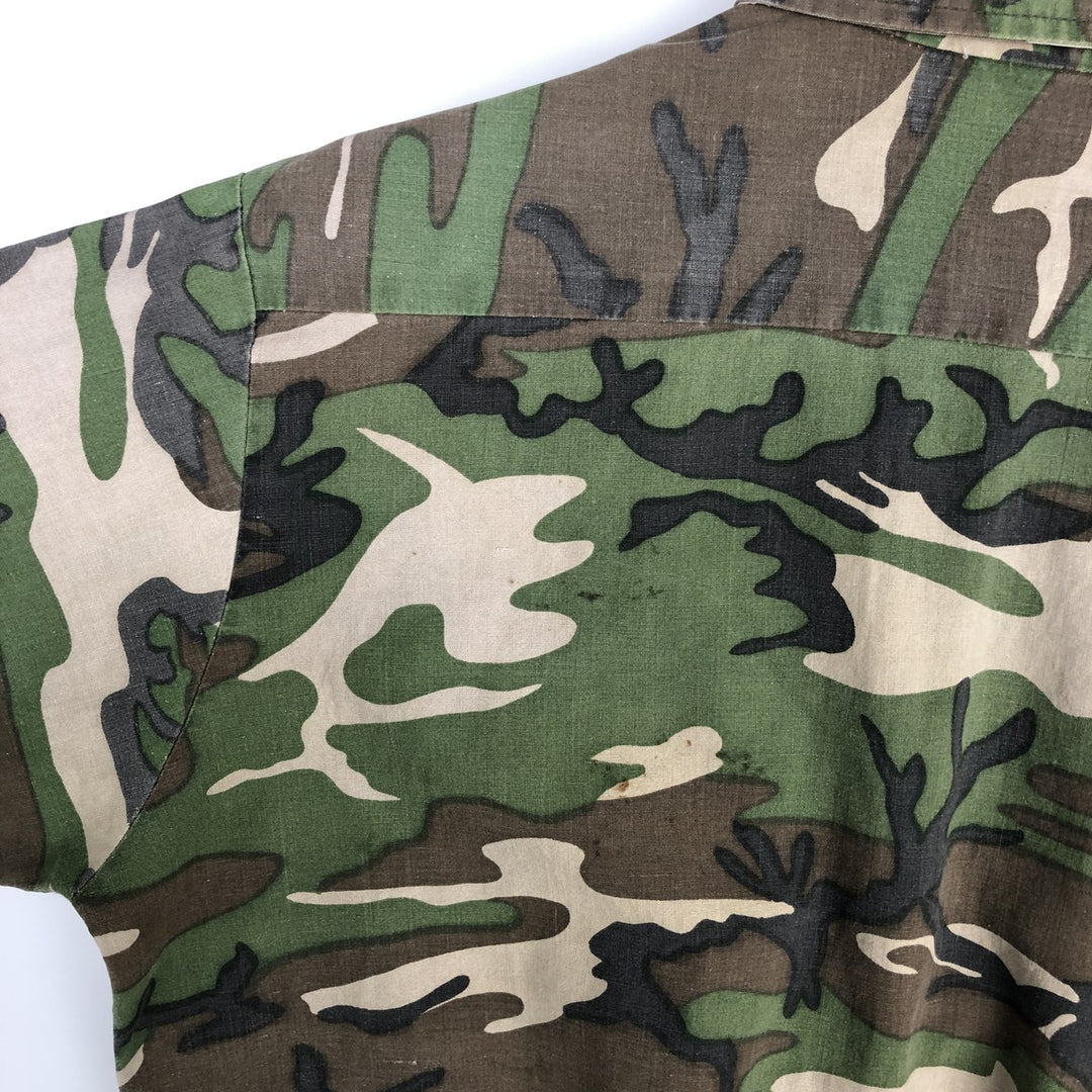 Ranger Camouflage Pattern Woodland Camo Long-Sleeve Shirt, Men's Size L (Equivalent), Regular Collar unclear brown type Vintage Second Hand