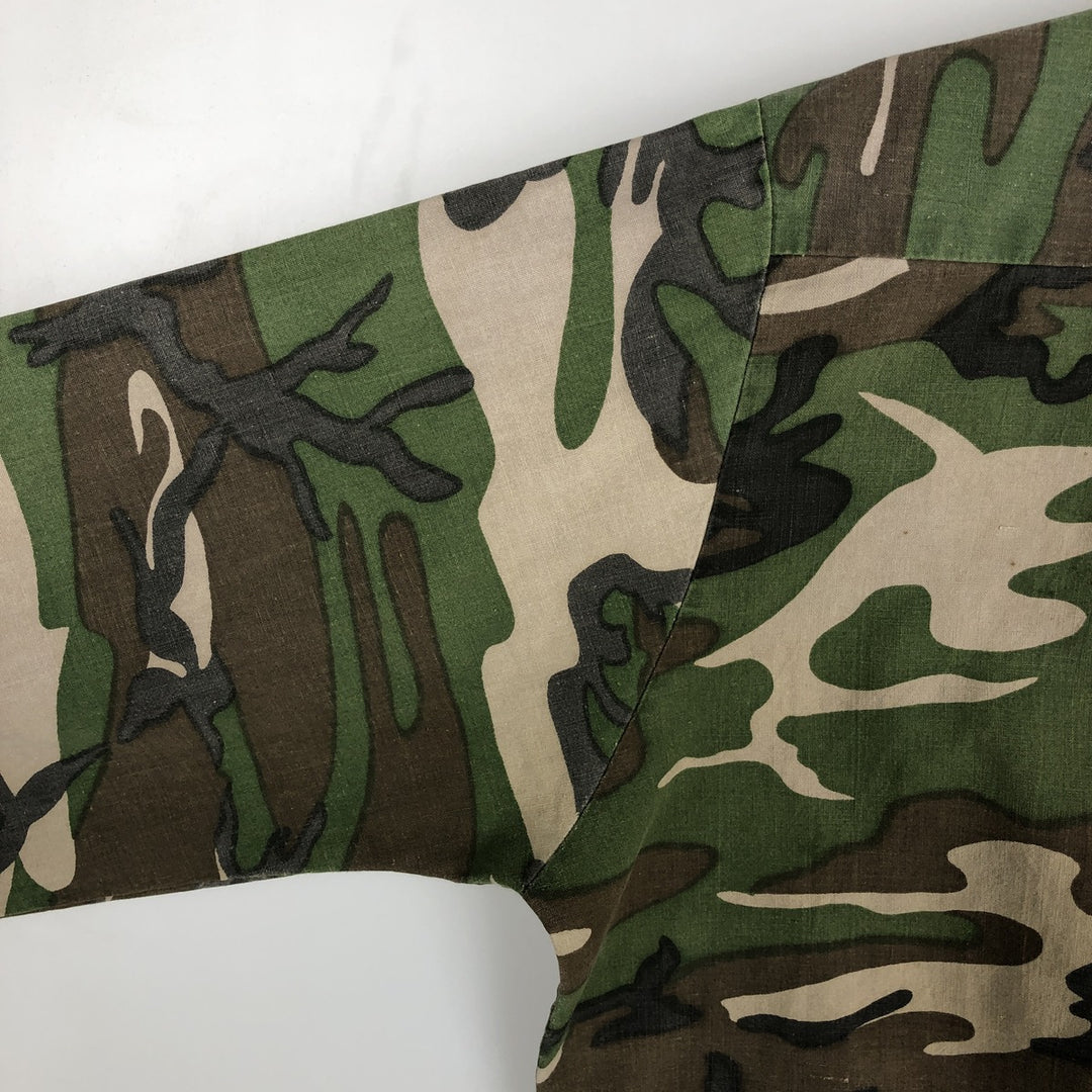 Ranger Camouflage Pattern Woodland Camo Long-Sleeve Shirt, Men's Size L (Equivalent), Regular Collar unclear brown type Vintage Second Hand