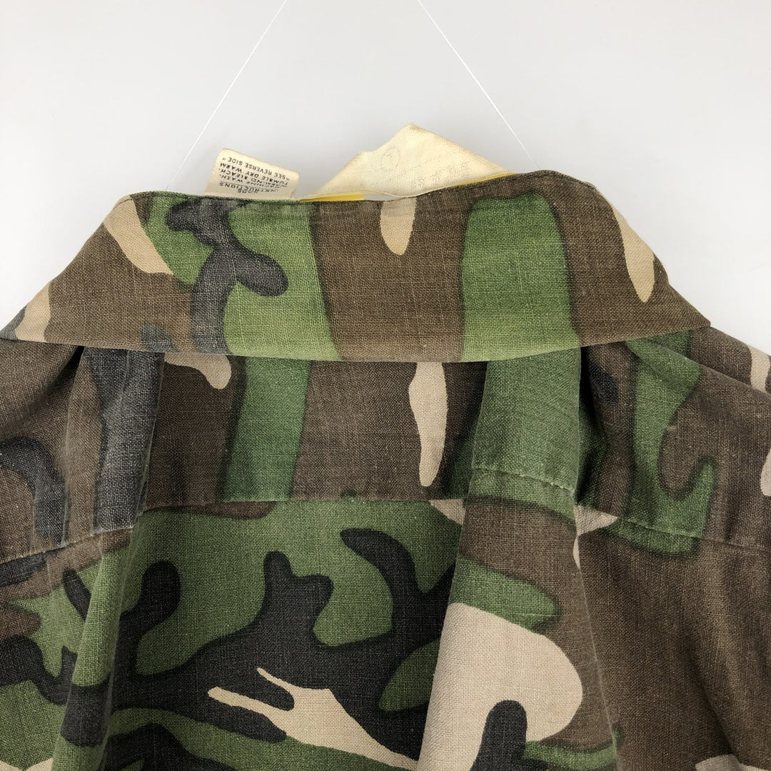 Ranger Camouflage Pattern Woodland Camo Long-Sleeve Shirt, Men's Size L (Equivalent), Regular Collar unclear brown type Vintage Second Hand