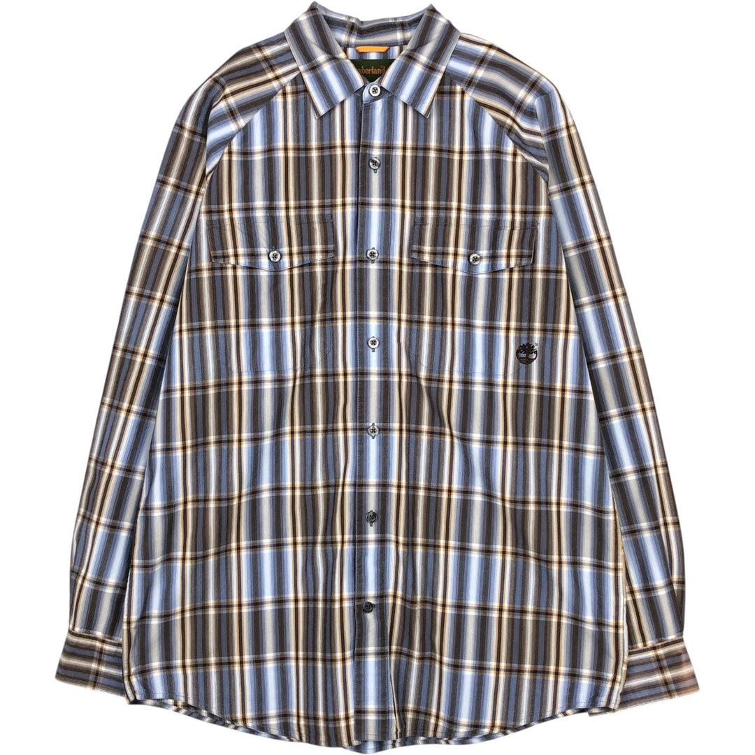 90'S Timberland Long-Sleeve Cotton Check Shirt, Men's Size M (approx.), Vintage cotton blue type Vintage Second Hand