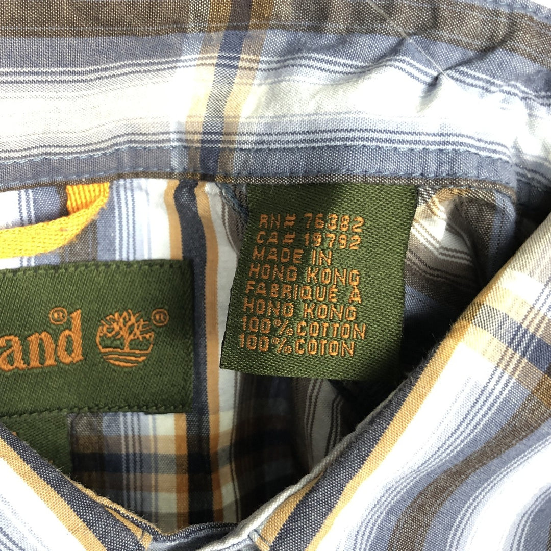 90'S Timberland Long-Sleeve Cotton Check Shirt, Men's Size M (approx.), Vintage cotton blue type Vintage Second Hand