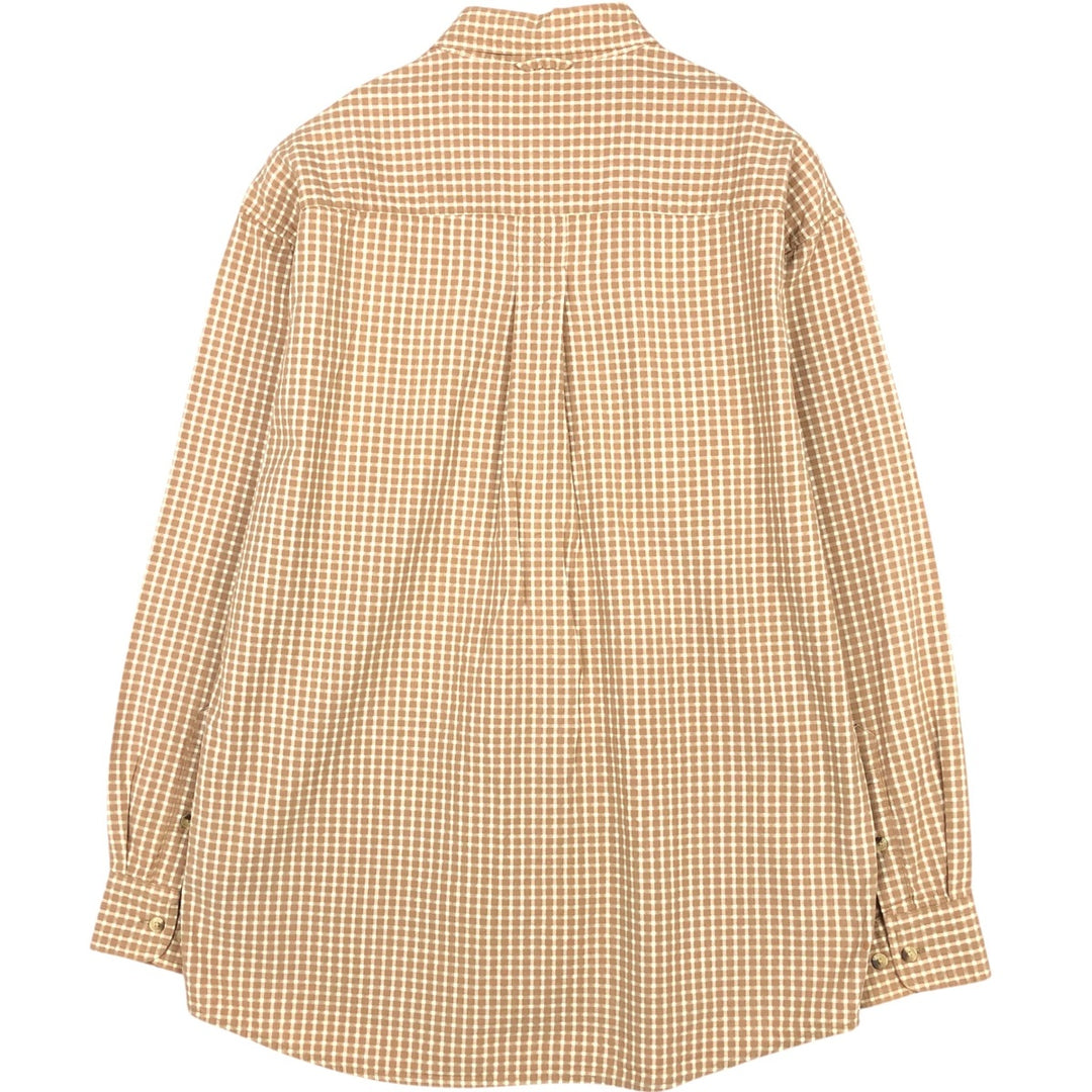90'S Timberland Gingham Check Long-Sleeve Cotton Check Shirt, Men's Size S (Equivalent), Vintage cotton beige type brown Vintage Second Hand