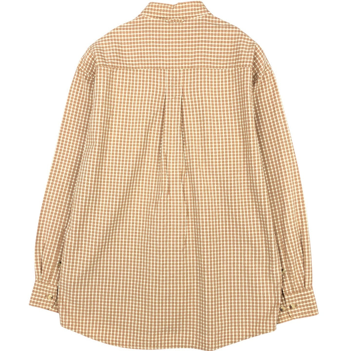 90'S Timberland Gingham Check Long-Sleeve Cotton Check Shirt, Men's Size S (Equivalent), Vintage cotton beige type brown Vintage Second Hand