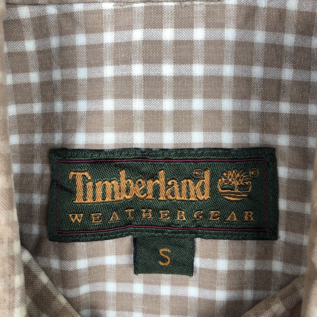 90'S Timberland Gingham Check Long-Sleeve Cotton Check Shirt, Men's Size S (Equivalent), Vintage cotton beige type brown Vintage Second Hand