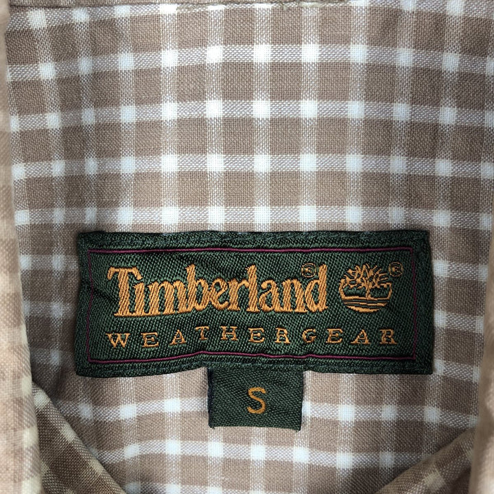 90'S Timberland Gingham Check Long-Sleeve Cotton Check Shirt, Men's Size S (Equivalent), Vintage cotton beige type brown Vintage Second Hand