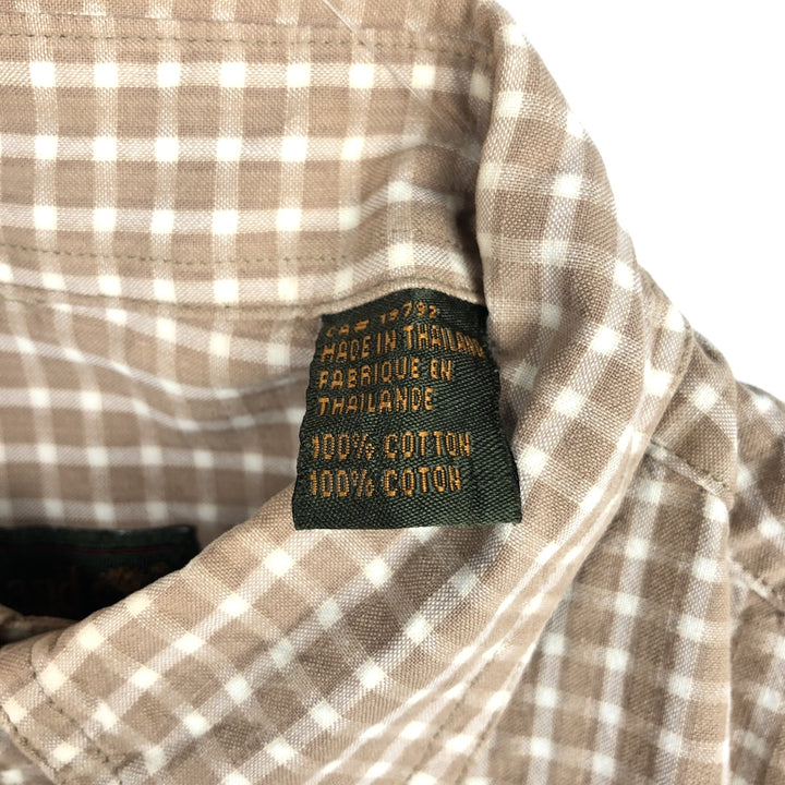 90'S Timberland Gingham Check Long-Sleeve Cotton Check Shirt, Men's Size S (Equivalent), Vintage cotton beige type brown Vintage Second Hand