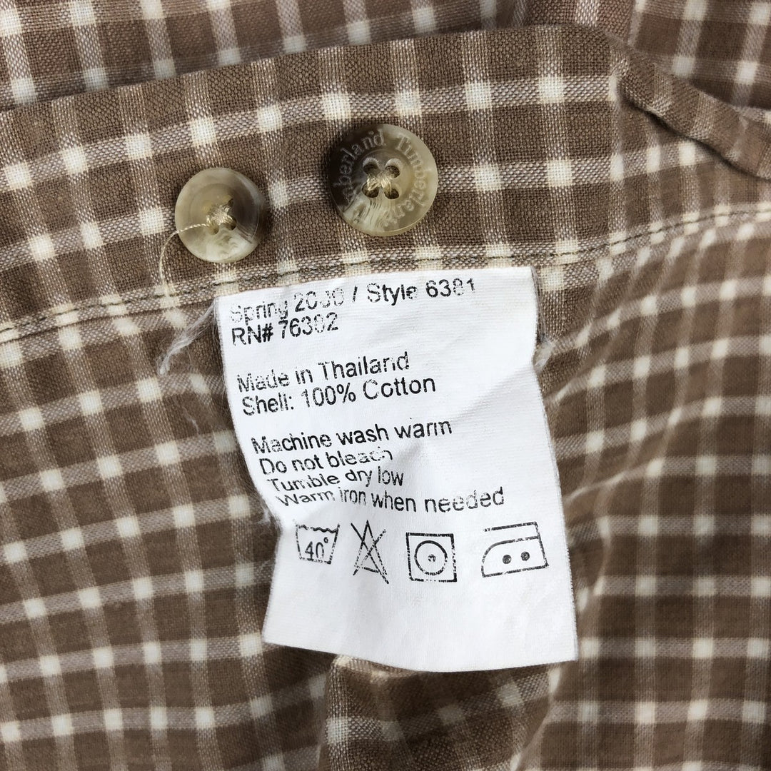 90'S Timberland Gingham Check Long-Sleeve Cotton Check Shirt, Men's Size S (Equivalent), Vintage cotton beige type brown Vintage Second Hand