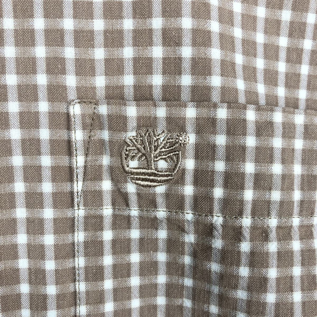 90'S Timberland Gingham Check Long-Sleeve Cotton Check Shirt, Men's Size S (Equivalent), Vintage cotton beige type brown Vintage Second Hand