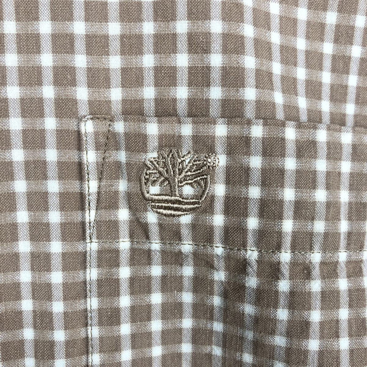 90'S Timberland Gingham Check Long-Sleeve Cotton Check Shirt, Men's Size S (Equivalent), Vintage cotton beige type brown Vintage Second Hand