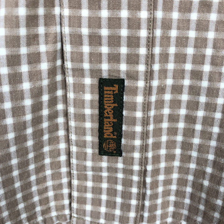 90'S Timberland Gingham Check Long-Sleeve Cotton Check Shirt, Men's Size S (Equivalent), Vintage cotton beige type brown Vintage Second Hand