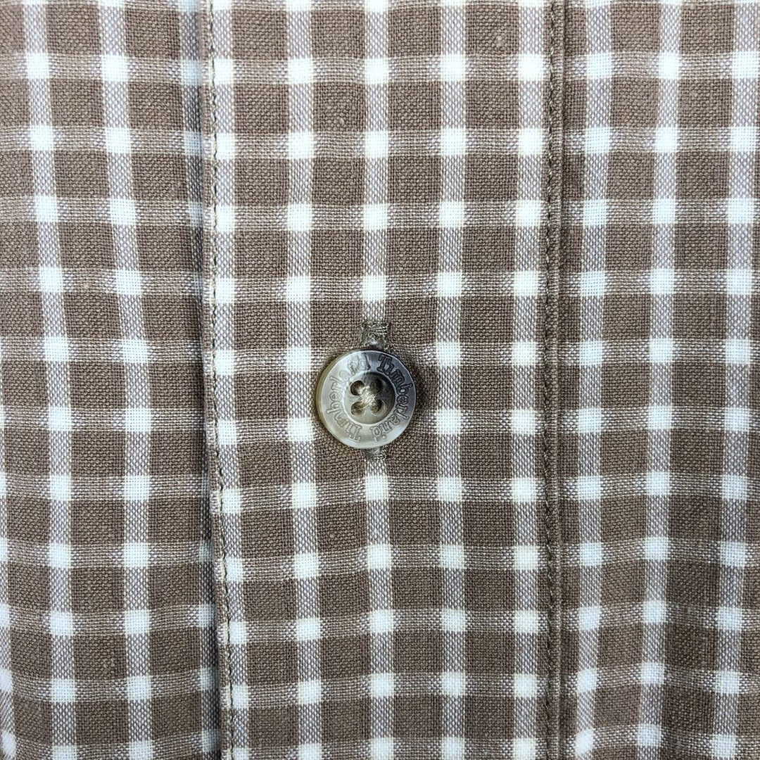 90'S Timberland Gingham Check Long-Sleeve Cotton Check Shirt, Men's Size S (Equivalent), Vintage cotton beige type brown Vintage Second Hand