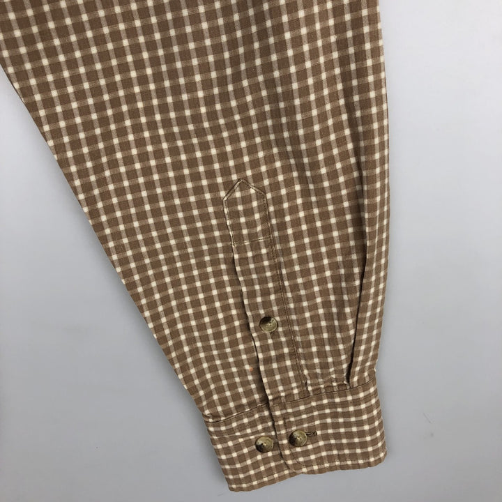 90'S Timberland Gingham Check Long-Sleeve Cotton Check Shirt, Men's Size S (Equivalent), Vintage cotton beige type brown Vintage Second Hand