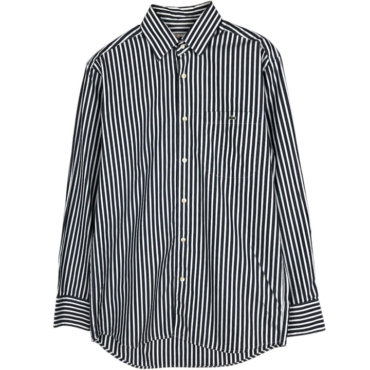 Lacoste long-sleeved cotton striped shirt, men's size M (approx.) cotton gray type Vintage Second Hand