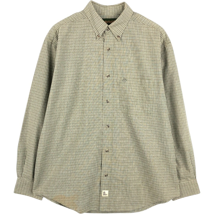 Timberland long-sleeved button-down check shirt, men's size L (approx.) cotton Khaki type sage green Vintage Second Hand