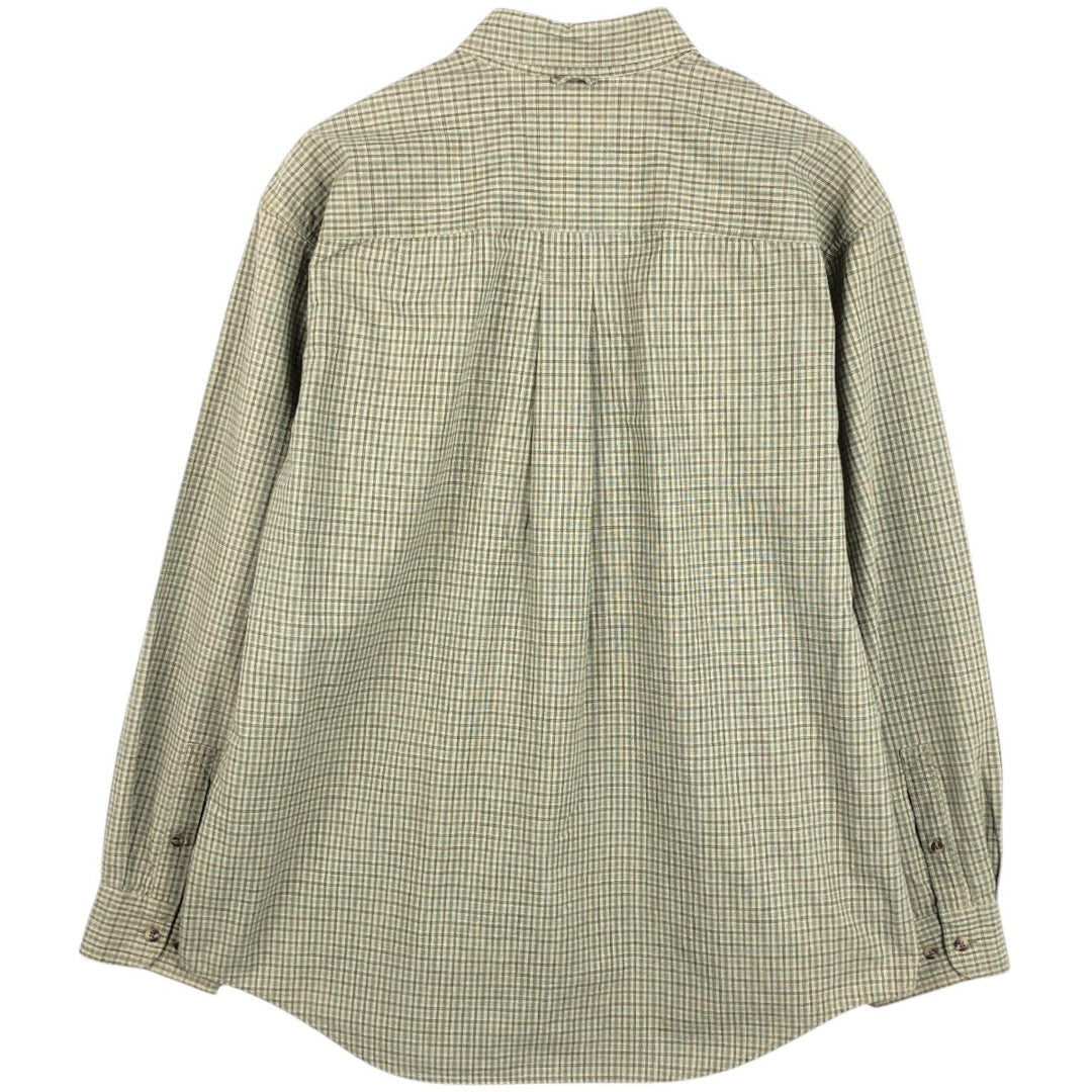 Timberland long-sleeved button-down check shirt, men's size L (approx.) cotton Khaki type sage green Vintage Second Hand