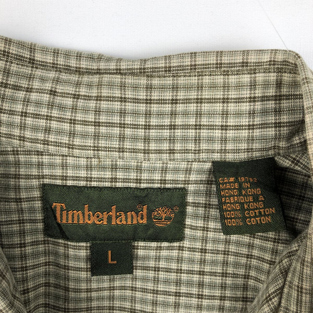 Timberland long-sleeved button-down check shirt, men's size L (approx.) cotton Khaki type sage green Vintage Second Hand